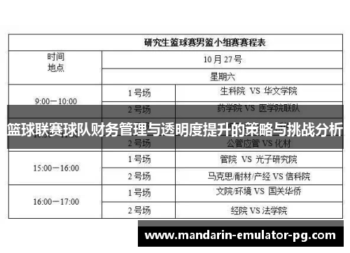 篮球联赛球队财务管理与透明度提升的策略与挑战分析